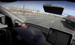 Car Slams Into Truck Trying to Fit Through Tight Gap