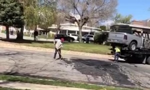 Truck Attempting to Pull Over Old Tree Bursts into Flames