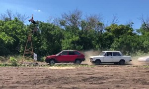 Guy Flips Over Speeding Cars