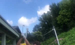 Golf Swing Leaves Net Post in Pieces