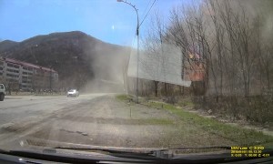 Truck Loses Control in Close Call