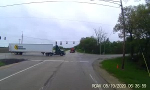 Forklift Falls From Trailer
