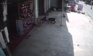 Rogue Truck Reverses into Road with Perfect Timing