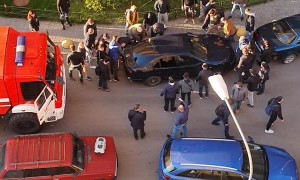 People Power Moves Car so Firetruck Can Pass