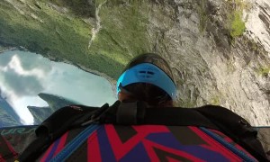 Wingsuit Base Jumper Collects Some Branches on His Run