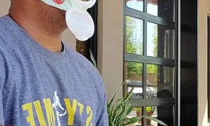 Baby Wipe Mask Allows Guy to Enjoy Food and Drinks