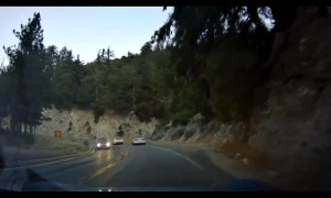 Bold White Car Commits to Tight Turn Overtake