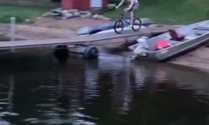 Slippery Dock Leads to Lake Jump Slide