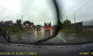 Rider Hydroplanes into Close Call