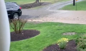 Lightning Strike Scarily Close During Heavy Storm
