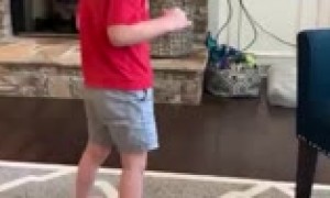 Little boy with progressive cerebellar atrophy takes his first independent steps