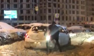 Small Car Struggles in Snow