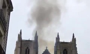 Beautiful Nantes cathedral is on fire
