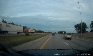 Pickup Truck Bounces off Concrete Barrier