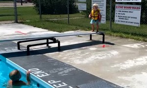 Brave Little Girl Practices Her Dives