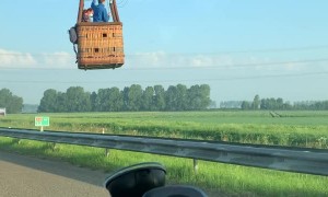 Hot Air Balloon Landing Close to the Road