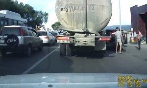 Car Caught in Traffic During Getaway