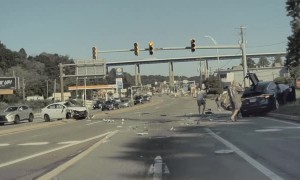Car Launches Into Traffic After Leaving Lane