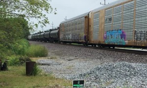 Disgruntled Lady Cranking Brakes on Parked Train