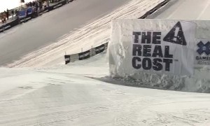 Snowboarder Slides Over Giant Jump