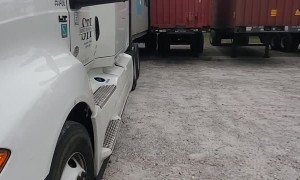 Semi Squeezes Into Tight Spot to Weather Storm