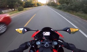 Deer Dashes Out in Front of Motorcycle