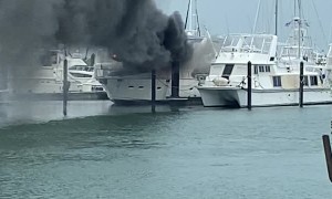 Boat Engulfed in Flames After Lightning Strike