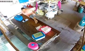 Snake Scares Mom Onto Table