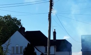 Electric Post Sparks and Catches Fire