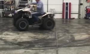 Donuts on a Four Wheeler in a Garage Doesn't go as Planned