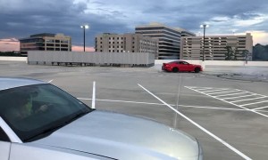 Mustang Manages to Find Pole in Parking Lot