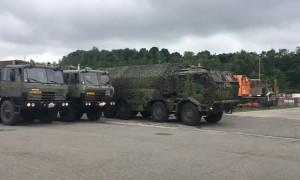 Czech Army Trucks Practice Driving Around Slippery Roads