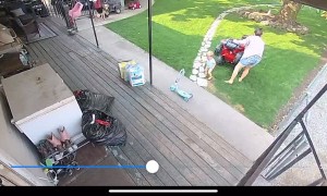 Sister Drives Toy Over Baby Brother