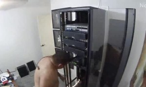 Server Slides and Falls on Guy