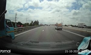 Stray Tire Stops Car in Middle of Freeway
