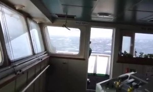 Cargo ship in the Carribbean battles stomach-turning waves