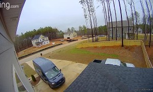 Amazon Driver Leaves Van in Drive and Runs into House Then Flees
