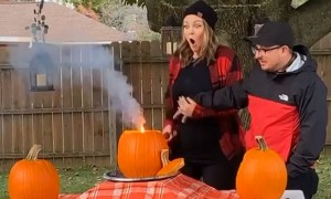 Dad-to-be has priceless reaction to gender reveal smoke