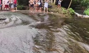 Surfing Down Slick Waterfall Rocks