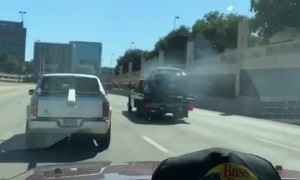 Flatbed Truck Tows Flaming Car