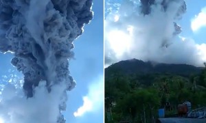 Incredible footage of volcano erupting in Indonesia 