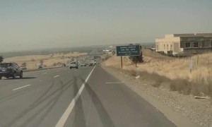 Unsecured Ladder Bounces Along Freeway