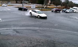 Speeding Car Jumps Train Tracks