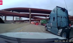 Lane Shrinks Quickly as Tractor-Trailer Tries to Avoid Collision