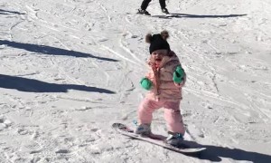 18-Month-Old Snowboarding for the First Time