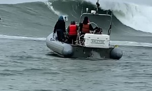 Dude Skis on Mountainous Waves