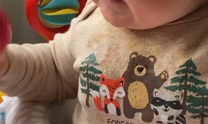 Baby Fits Whole Toy Maraca in Her Mouth