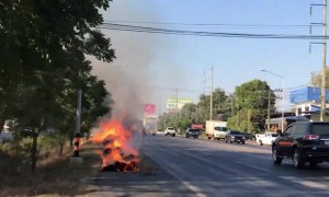 Truck Leaves Trail of Burning Bales