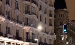 Epic community snowball fight in Madrid, Spain