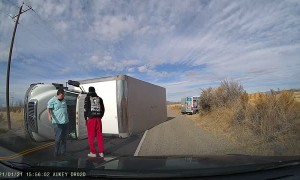 Box Truck Tips Over During Turn
